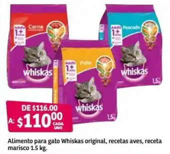 Soriana Híper Alimento para Gato Whiskas Original, Recetas Aves, Receta Mariso 1,5kg oferta