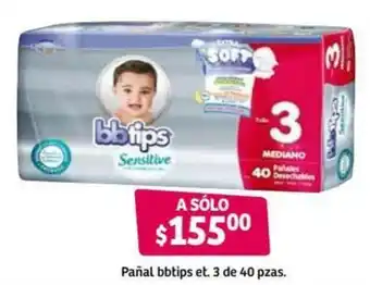 Soriana Híper Pañal Bbtips et. 3 de 40 pzas oferta