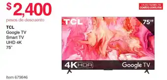 Costco TCL Smart TV UHD 4K 75" oferta