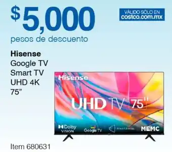 Costco Hisense Smart TV UHD 4K 75" oferta
