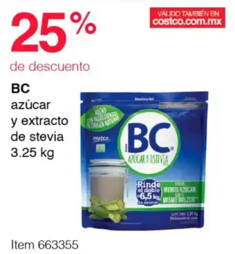 Costco BC azúcar y extracto de stevia 3.25 kg oferta