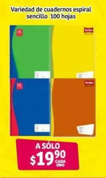Soriana Híper Variedad de Cuadernos Espiral Sencillo 100 hojas oferta