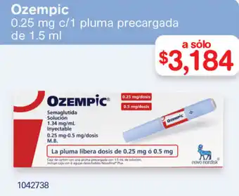 Farmacias Benavides Ozempic 0.25mg c/1 Pluma Precargada de 1.5ml oferta