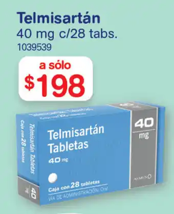 Farmacias Benavides Telmisartán 40mg c/28 tabs. oferta