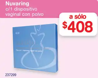 Farmacias Benavides Nuvaring c/1 Dispositivo Vaginal con Polvo oferta