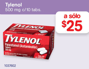 Farmacias Benavides Tylenol 500mg c/10 tabs. oferta