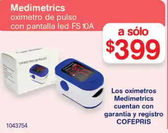 Farmacias Benavides Medimetrics Oximetro de Pulso con Pantalla LED FS 10A oferta
