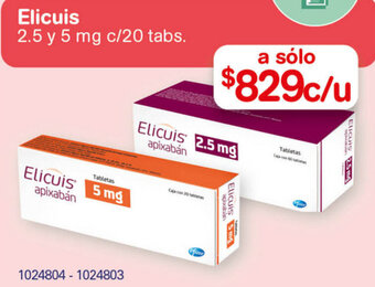 Farmacias Benavides Elicuis 2.5 y 5mg c/20 tabs. oferta