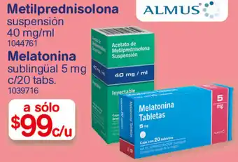 Farmacias Benavides Metilprednisolona 40mg/ml, Melatonina 5mg c/20 tabs. oferta