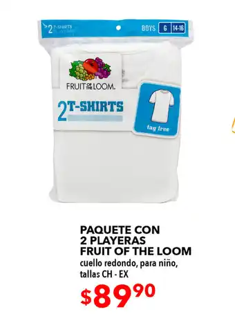 Woolworth Paquete Con 2 Playeras Fruit of the Loom cuello redondo, para Niño, tallas CH - EX oferta
