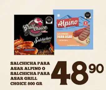 Alsuper Salchicha para Asar Alpino o Salchicha para Asar Grill Choice 800 gr oferta