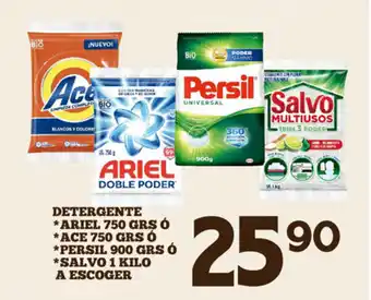 Alsuper Detergente Ariel 750 grs o Ace 750 grs o Persil 900 grs o Salvo 1 Kilo A Escoger oferta