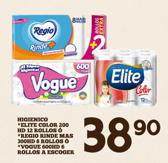 Alsuper Higienico *Elite Color 200HD 12 Rollos *Regio Rinde Mas 300HD 8 Rollos *Vogue 600HD 6 Rollos A Escoger oferta