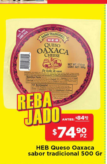 HEB Queso Oaxaca sabor tradicional 500 GR