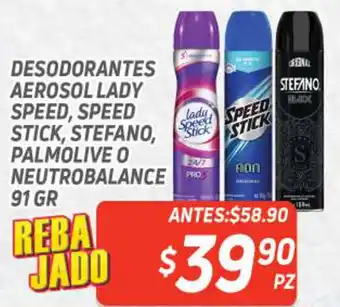 HEB Desodorantes Aerosol Lady Speed, Speed Stick, Stefano, Palmolive o Neutrobalance 91g oferta