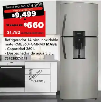 City Club MABE Refrigerador 14 pies inoxidable 360L oferta