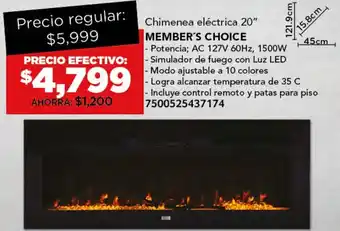 City Club MEMBER'S CHOICE Chimenea eléctrica 20" oferta