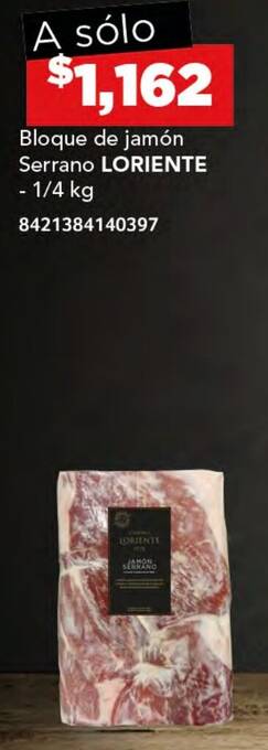 City Club LORIENTE Bloque de jamón Serrano 1/4 kg oferta