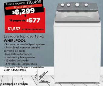 City Club WHIRLPOOL Lavadora top load 18 kg oferta