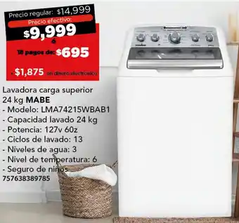 City Club MABE Lavadora carga superior 24 kg oferta