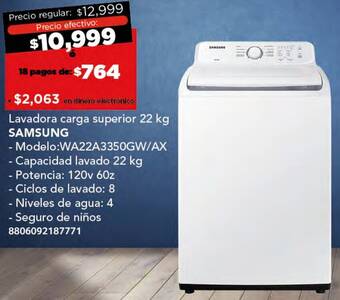 City Club SAMSUNG Lavadora carga superior 22 kg oferta