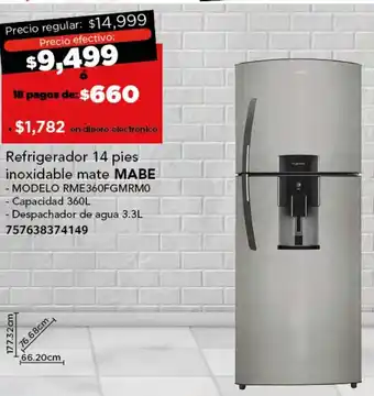 City Club MABE Refrigerador 14 pies inoxidable mate 360L oferta