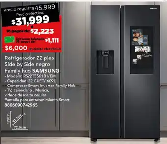 City Club Family hub SAMSUNG Refrigerador 22 pies Side by Side negro 609L oferta