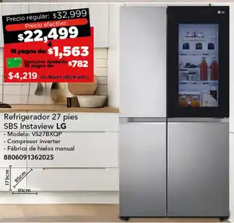 City Club LG Refrigerador 27 pies SBS Instaview oferta