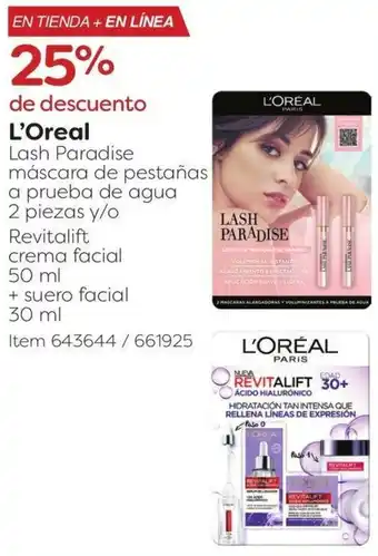 Costco L'Oreal Lash Paradise máscara de pestañas a prueba de agua 2 piezas y/o Revitalift crema facial 50 ml oferta