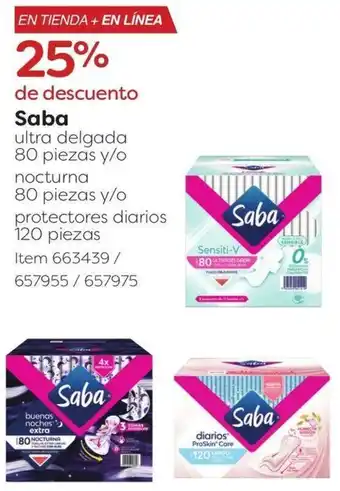 Costco Saba ultra delgada 80 piezas y/o nocturna 80 piezas y/o protectores diarios 120 piezas oferta