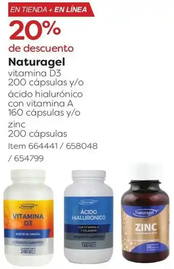 Naturagel vitamina D3 200 cápsulas y/o ácido hialurónico con vitamina A 160 cápsulas y/o zinc 200 cápsulas