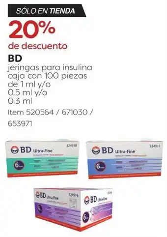 Costco BD jeringas para insulina caja con 100 piezas de 1 ml y/o 0.5 ml y/o oferta