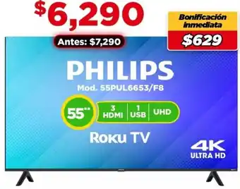 Bodega Aurrerá PHILIPS HDMI USB UHD Roku TV 50" oferta