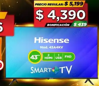 Bodega Aurrerá Hisense SMART TV HDMI USB FHD 43" oferta