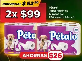 Bodega Aurrerá Pétalo Papel higiénico 12 rollos con 234 hojas dobles c/u oferta