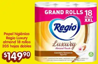 Soriana Híper Papel higiénico Regio Luxury almond 18 rollos 205 hojas dobles oferta