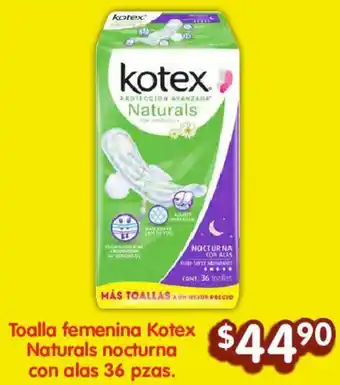 Soriana Híper Toalla femenina Kotex Naturals nocturna con alas 36 pzas oferta