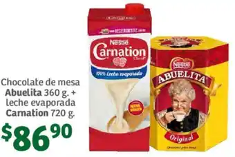 Chocolate de mesa Abuelita 360 g. + leche evaporada Carnation 720g