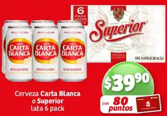 Soriana Híper Carta Blanca o Superior Cerveza lata 6 pack oferta