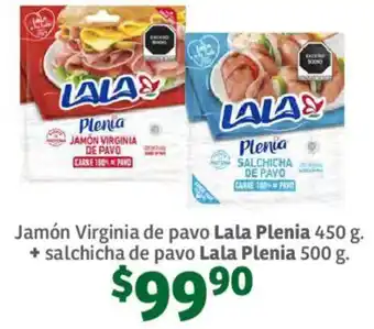 Jamón Virginia de pavo Lala Plenia 450 g. + salchicha de pavo Lala Plenia 500 g