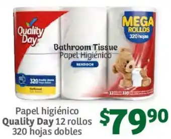Soriana Híper Quality Day Papel higiénico 12 rollos 320 hojas dobles oferta