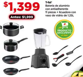 Bodega Aurrerá T-fal Batería de aluminio con antiadherente 11 piezas + licuadora con vaso de vidrio de 1.25L oferta