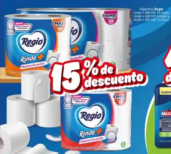 Zorro Higiénico Regio rinde + 400 HD 10-4 pzs, rinde + 500 HD 8-6 pzs y rinde + 600 HD 12-4 pzs. oferta