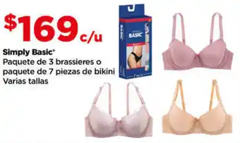 Bodega Aurrerá Simply Basic Paquete de 3 brassieres o paquete de 7 piezas de bikini Varias tallas oferta