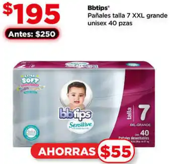 Bodega Aurrerá Bbtips Pañales talla 7 XXL grande unisex 40 pzas oferta