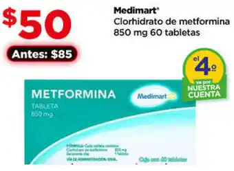 Bodega Aurrerá Medimart 850 mg 60 tabletas oferta