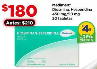 Medimart Diosmina, Hesperidina 450 mg/50 mg 20 tabletas