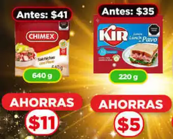 Bodega Aurrerá Chimex Salchicha o jamón de pavo 640g oferta