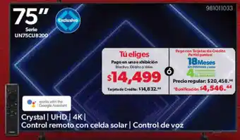 Sam's Club Samsung Crystal | UHD 4K | Control remoto con celda solar | Control de voz oferta