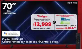 Sam's Club Samsung Crystal UHD 4K Control remoto con celda solar | Control de voz oferta